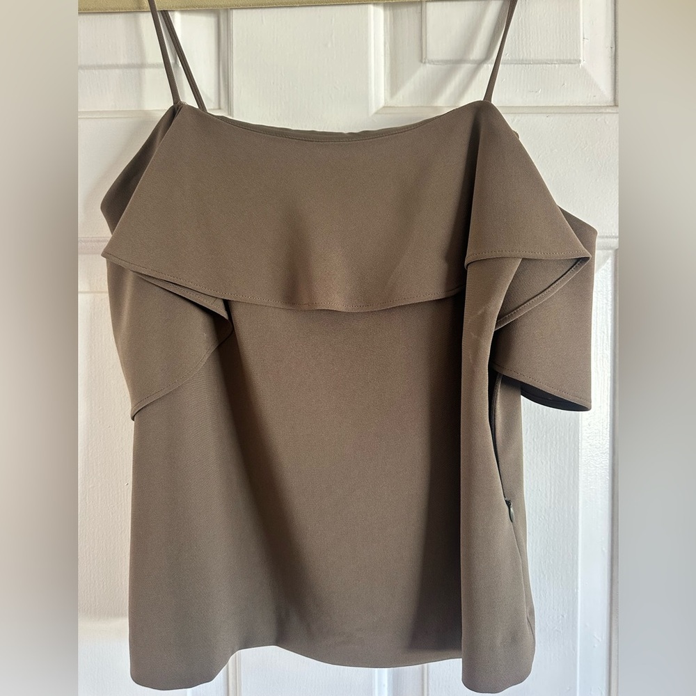 Theory Ayleen Juniper Maxyne crepe off-the-shoulder ruffle top